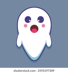 cute ghost character in outline flat vector design