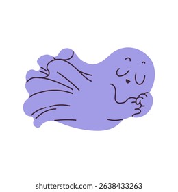 Cute ghost character with a playful expression in a cartoon style. This whimsical vector illustration features a cheerful spirit, ideal for Halloween-themed designs.