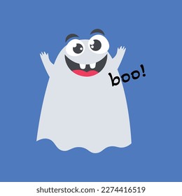 Carácter fantasma pequeño que dice boo, ilustración de vector fantasma, diseño de carácter fantasma