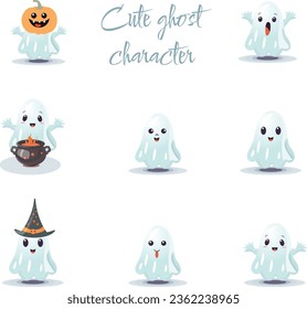 Cute Ghost Character Vector Illustration Set - Halloween Collection