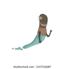 Cute ghost character. Or a worm. Unique hairstyle and cute colors. In overalls. Hand-drawn style vector image.