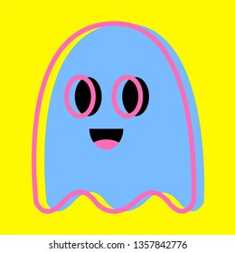 cute ghost character in yellow background