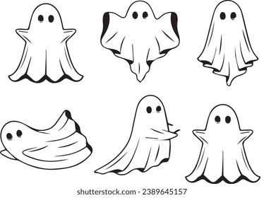 Cute ghost characters. Design elements for badges, banners, labels, posters. Vector illustration.eps
