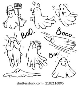 Cute ghost characters, for Halloween holiday, for coloring, for children's book, card, party design. Funny and scary ghosts.