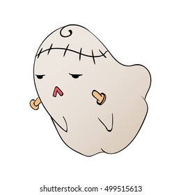 Cute ghost characters isolated on the white background. Halloween party hand drawn sketch. Fun colorful illustration for t-shirt print, banner, flyer, poster design.