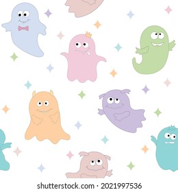 cute ghost characters pattern for Halloween, color vector illustration