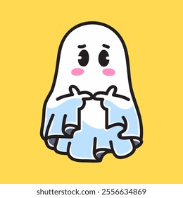 Cute Ghost Costume Vector Cartoon Illustration. Cute Icon Concept Isolated Premium Vector. Flat Cartoon Concept for Event. Cute Doodle Cartoon Illustration Style. Suitable for Any Project