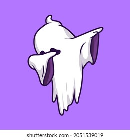 Cute Ghost Dabbing Cartoon Vector Icon Illustration. Holiday Halloween Icon Concept Isolated Premium Vector. Flat Cartoon Style