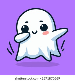 cute ghost dabbing pose cartoon character flat color vector illustration template design