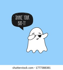 Cute ghost dabbing. Shake your boo-ty. Hand drawn doodle. Halloween party. Vector