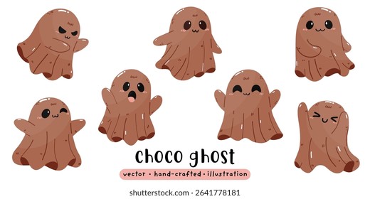 Cute Ghost in Dark Chocolate Silly Halloween Ghost vector illustration