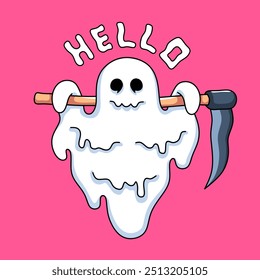 cute ghost of death.halloween celebration ghost costume.handmade illustration