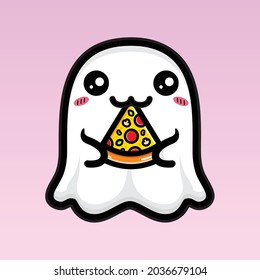 cute ghost design eating pizza