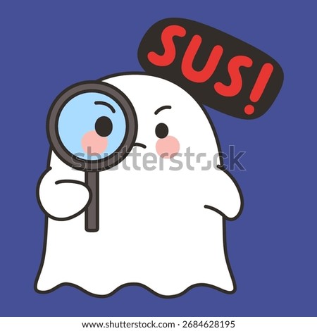 Cute Ghost Detective SUS Emote on Blue Background Vector Illustration