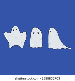 cute ghost doodle halloween illustration with isolated blue background