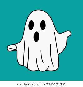 Cute ghost in doodle style isolated on background. Vector illustration Halloween decor. 