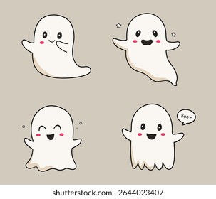Cute ghost doodle vector isolated illustration collection set. Ghost in different pose and expression clipart cartoon hand drawn style for halloween, event, decoration, poster