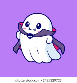 Cute Ghost Dracula Vampire Cartoon Vector Icon Illustration. Holiday Haloween Icon Concept Isolated Premium Vector. Flat Cartoon Style