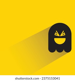 cute ghost emoji with shadow on yellow background