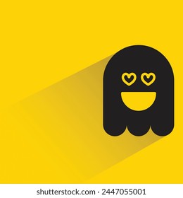 Emoji fantasma lindo con sombra sobre fondo amarillo