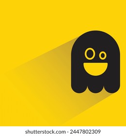 cute ghost emoji with shadow on yellow background