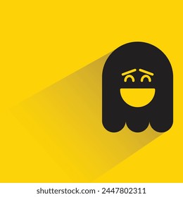 Emoji fantasma lindo con sombra sobre fondo amarillo