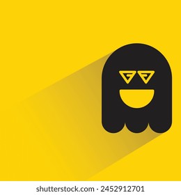 cute ghost emoji with shadow on yellow background