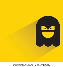 cute ghost emoji with shadow on yellow background