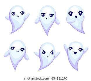 Cute ghost emoticon smiley emoji - vector illustration.