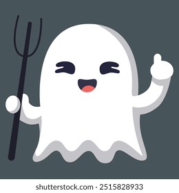 Cute ghost with emotion on a solid background.