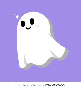 Fantasma. Sonrisa emotiva y kawaii. personaje de dibujos animados y diseño plano. Ilustraciones vectoriales para el Día de Halloween.