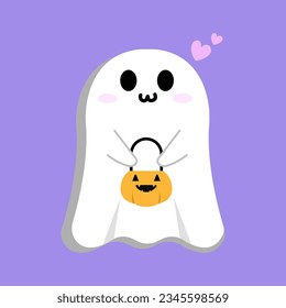 Fantasma. Sonrisa emotiva con Truco o Trato. personaje de dibujos animados y diseño plano. Ilustraciones vectoriales para el Día de Halloween.