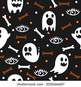 Cute ghost with eyes halloween pattern illustration