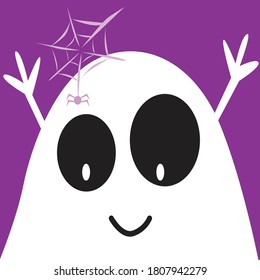 cute ghost face with purple background in halloween party