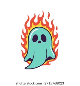 Lindo fuego fantasma alrededor de la Ilustración vectorial de arte