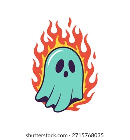 Lindo fuego fantasma alrededor de la Ilustración vectorial de arte