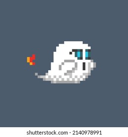 cute ghost with fire tail in pixel style