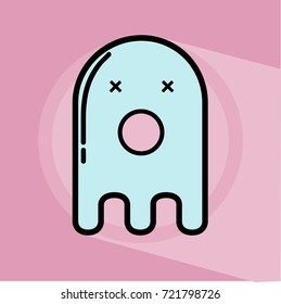 Cute ghost flat design Halloween banner vector illustration