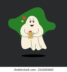 Cute ghost floating in the air. Isolated fashion vector illustration. The ghost is doing his household chores.