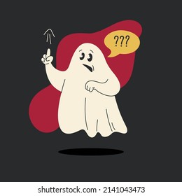 Cute ghost floating in the air. Isolated fashion vector illustration. The ghost is doing his household chores.