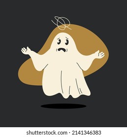 Cute ghost floating in the air. Isolated fashion vector illustration. The ghost is doing his household chores.