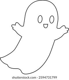 Cute ghost floating line art vector illustration black color thin line