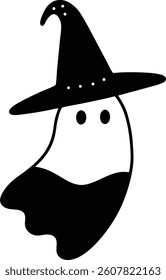 cute ghost floating with tiny witch hat .