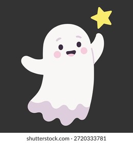 cute ghost flying holding star flat color vector illustration template design