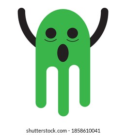 Cute ghost flying icon isolated on black white background