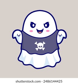 Cute Ghost Flying Wearing Shirt Cartoon Vector Icon Illustration. People Holiday Icon Concept Isolated Premium Vector. Flat Cartoon Style