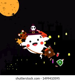 cute ghost and friend cartoon vector.Happy Halloween card.thankgiving.