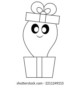 Cute Ghost and gift box. Draw illustration in black and white