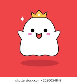 A cute ghost with a gold crown. Isolated Vector Illustration