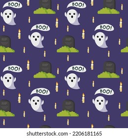 cute ghost and grave seamless pattern